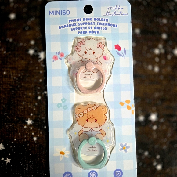 NWT Mikko Illustrations Mousse & Latte Phone Ring Holder by Miniso - Picture 1 of 4
